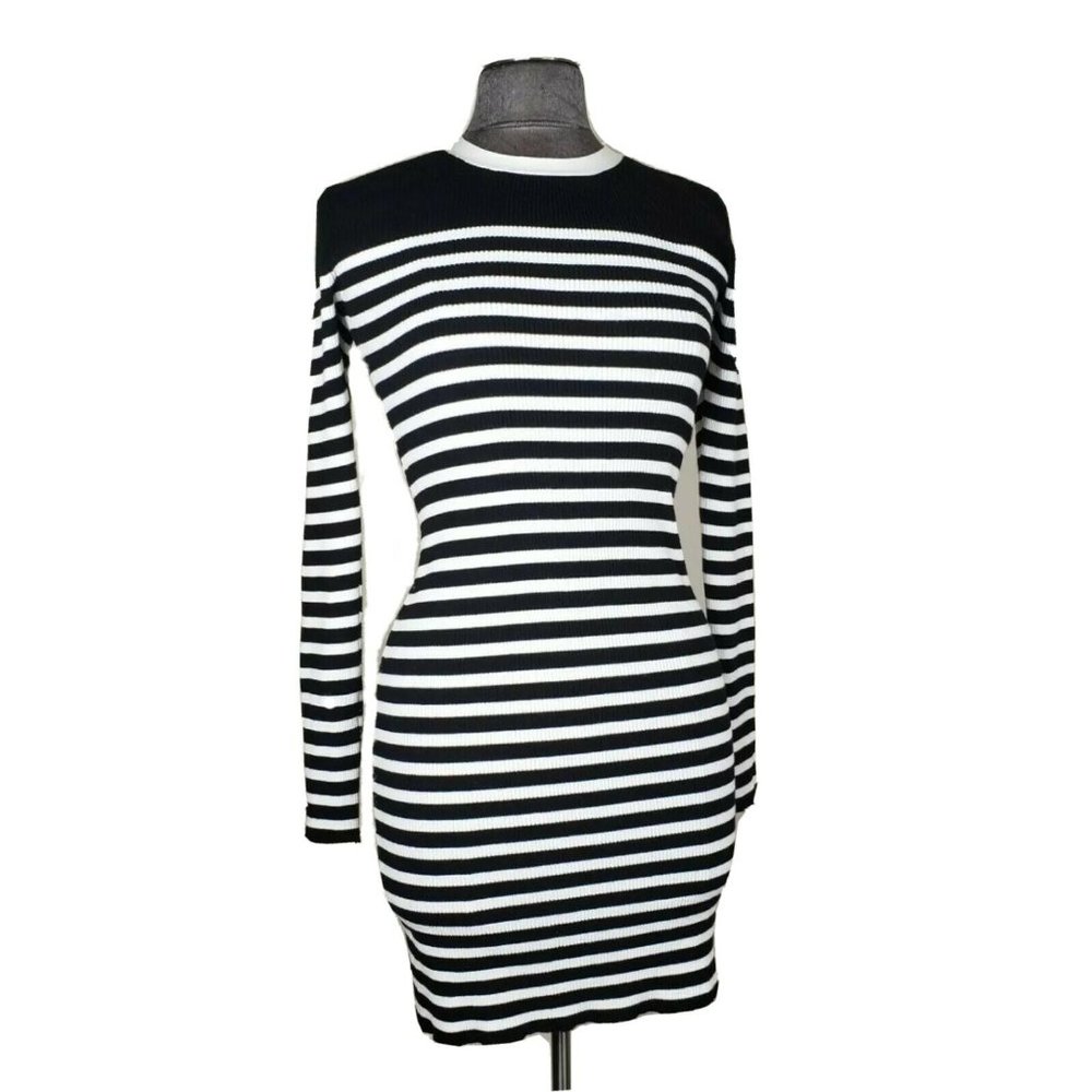 Theory Womens Black Ribbed Sweater Dress Size M